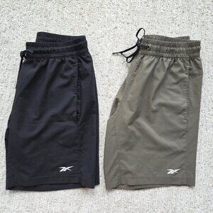 Bundle of 2 Reebok Training Woven Athletic Shorts Mens Small Black Olive Green